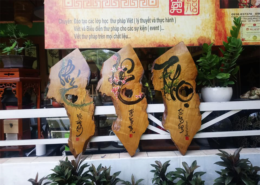 Tranh thư pháp Phúc Lộc Thọ Trên gỗ